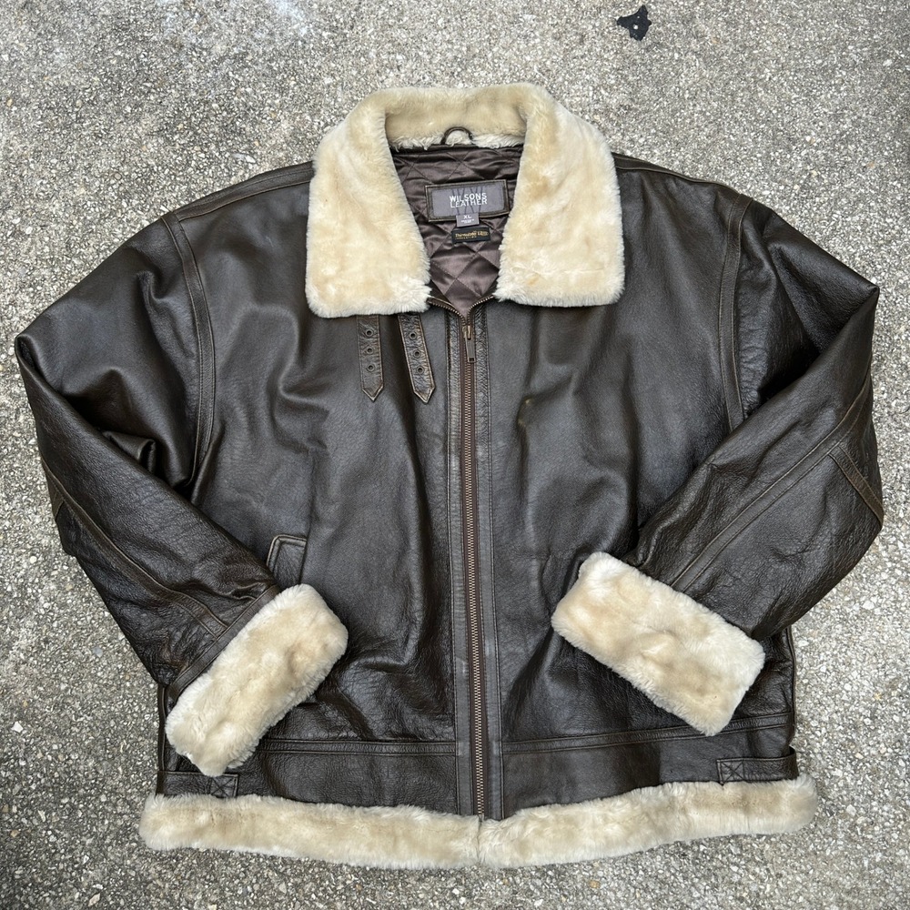 Vtg 90s Wilsons Leather Bomber Jacket Mens XL Brown Thinsulate Ultra Faux Fur